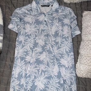 Travis Mathew Light Blue and White Leaf Print Polo